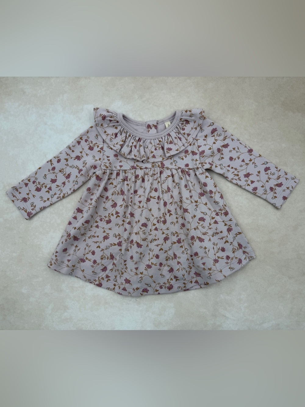 New Quincy Mae Lavender Floral Ruffle Neck Dress